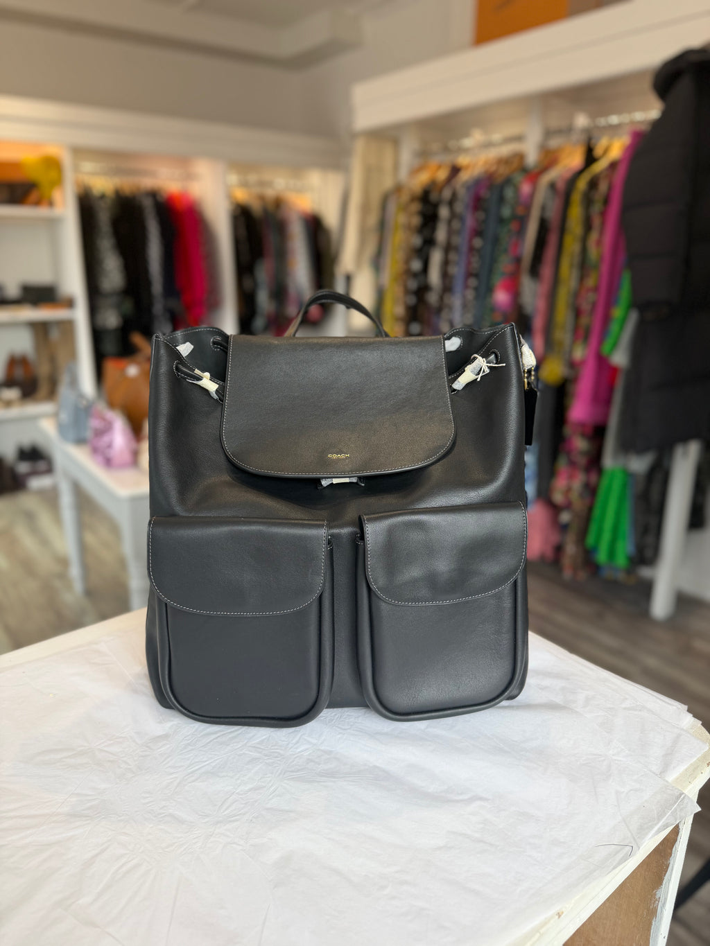 Coach black leather rucksack