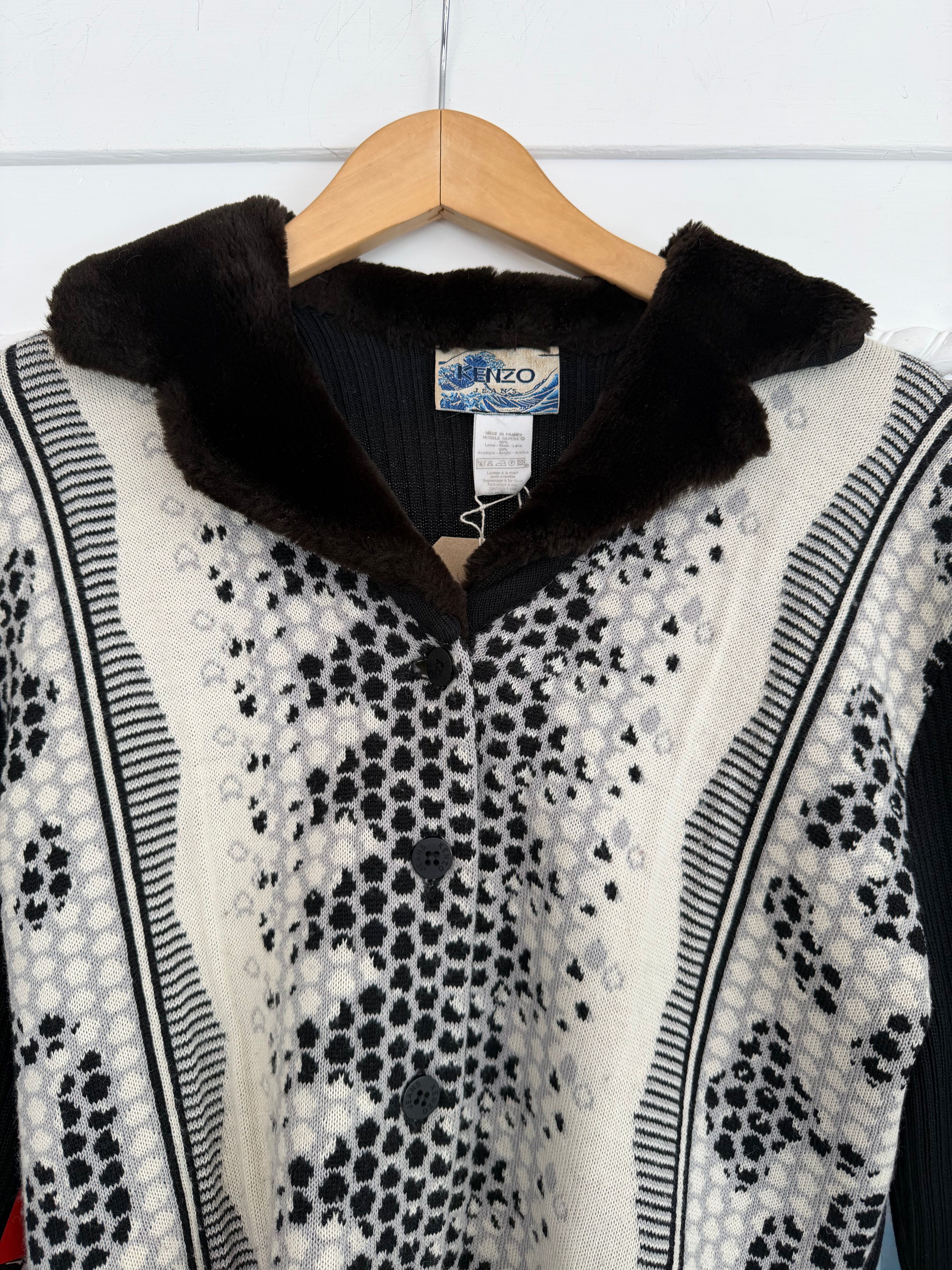 Kenzo Knitted Cardigan with Faux Fur Collar