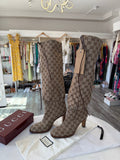 Gucci Beige GG Canvas Knee High Boots
